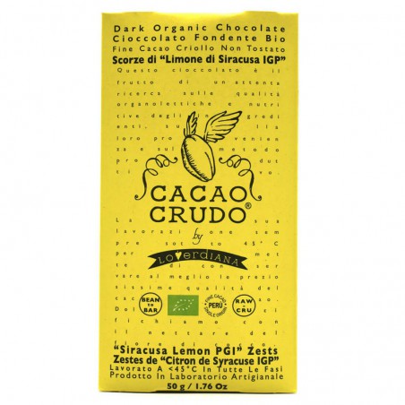 Cacao Crudo RAW hořká čokoláda citron Siracusa IGP Organic 50g