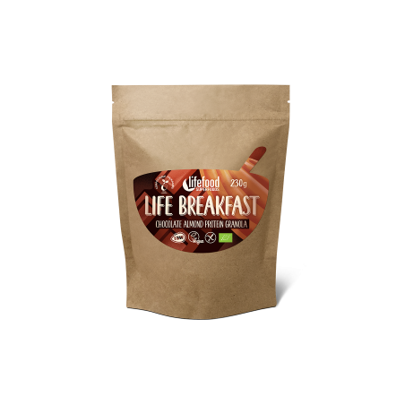 Life breakfast granola čokoládová s proteinem a  mandlemi BIO RAW 230 g