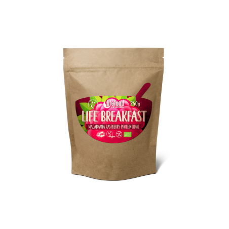 Lifefood Life breakfast kaše malinovo-makadamiová s proteinem BIO RAW 230g