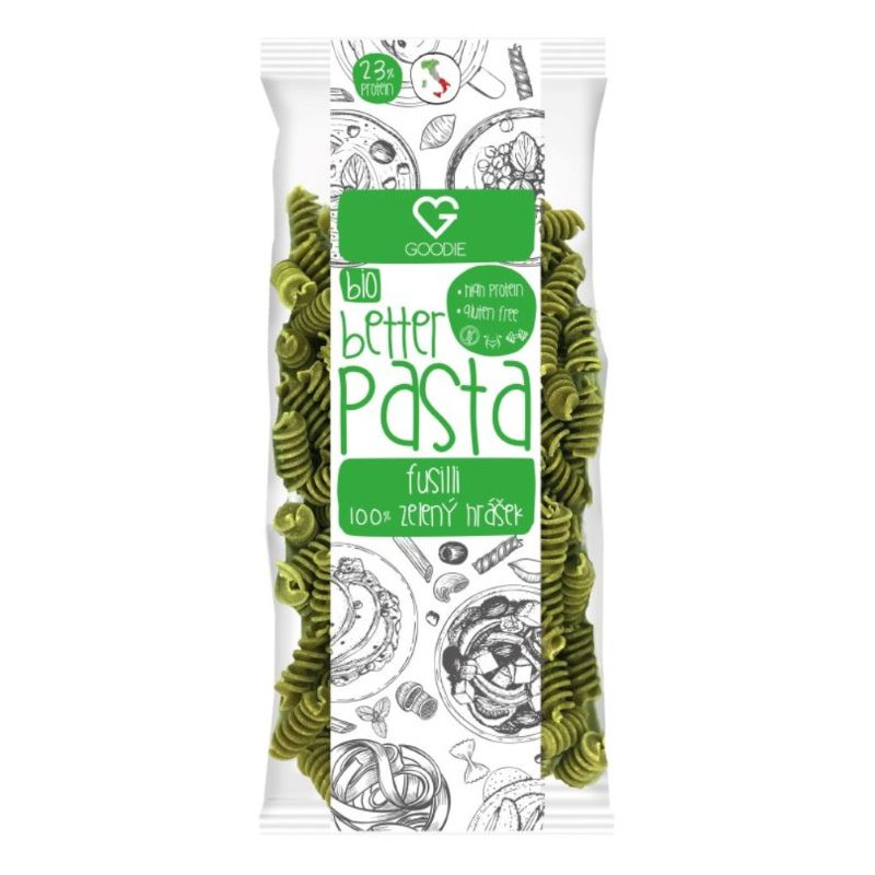 Goodie Těstoviny proteinové - 100 % zelený hrášek - fussili BIO 250g