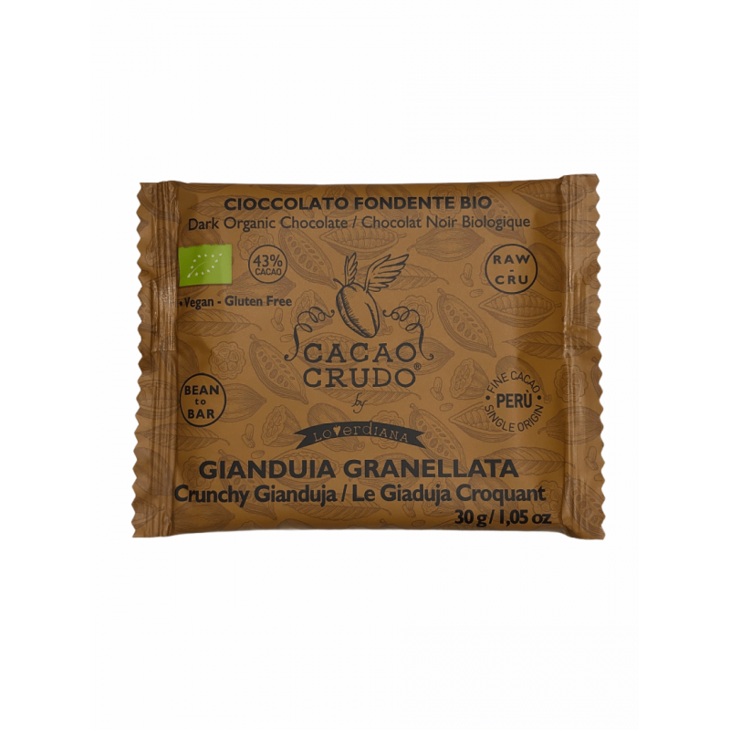 Cacao Crudo RAW hořká čokoláda GIANDUJA s lískovými oříšky Organic 30g