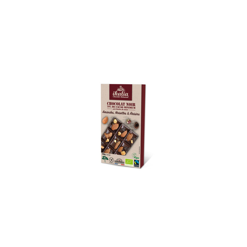 IKALIA Hořká čokoláda mandle lískové ořechy rozinky 100g BIO